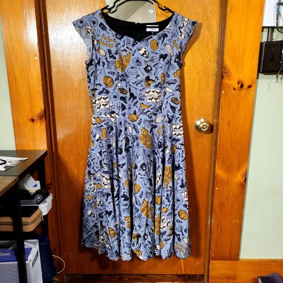 Dusty Blue Halloween Print Judy Swing Dress - Picture 4 of 9
